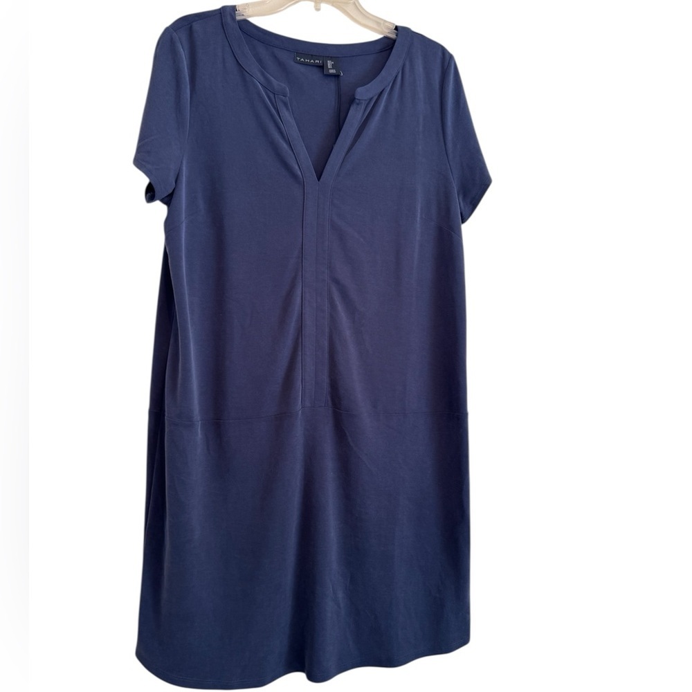 Tahari Short Sleeve Shift Blue Dress